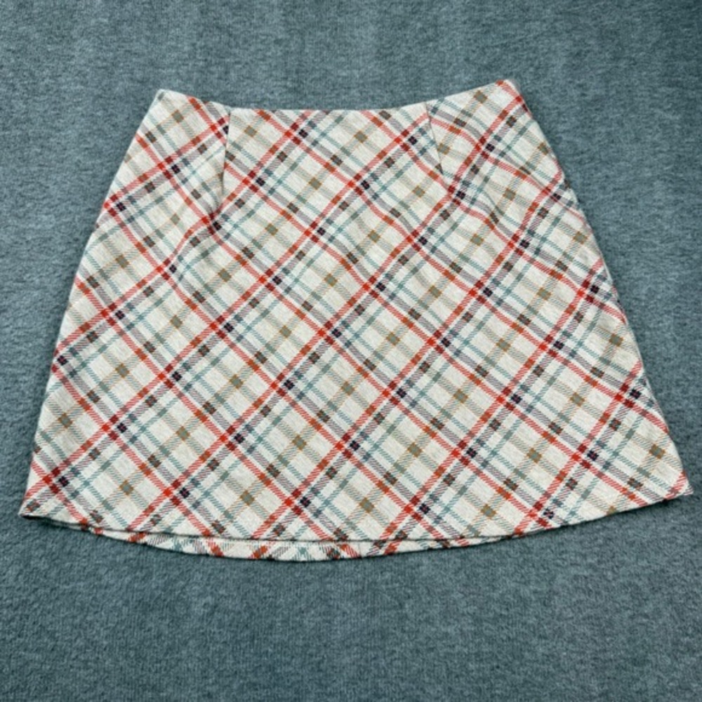 Originality Plaid Mini Skirt Womens L Cream Orange Blue A-Line G1094L137JD